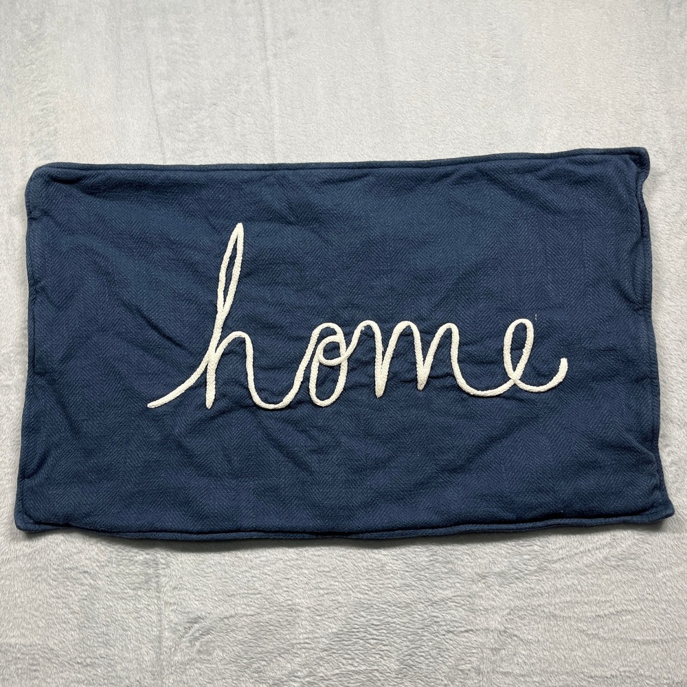 Pottery Barn Home Pillow Sham Lumbar 16x26 Navy Herringbone Embroidered Cotton